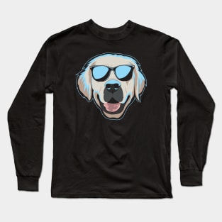 Golden Retriever Face With Neon Blue Light Color Long Sleeve T-Shirt